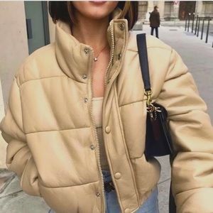 Zara faux leather puffer jacket